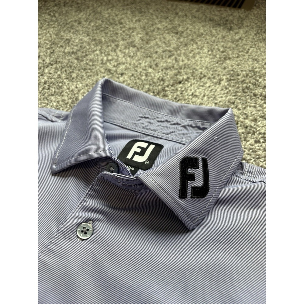 FootJoy Mens Golf Polo Shirt Medium Purple White Micro Stripe Short Sleeve FJ